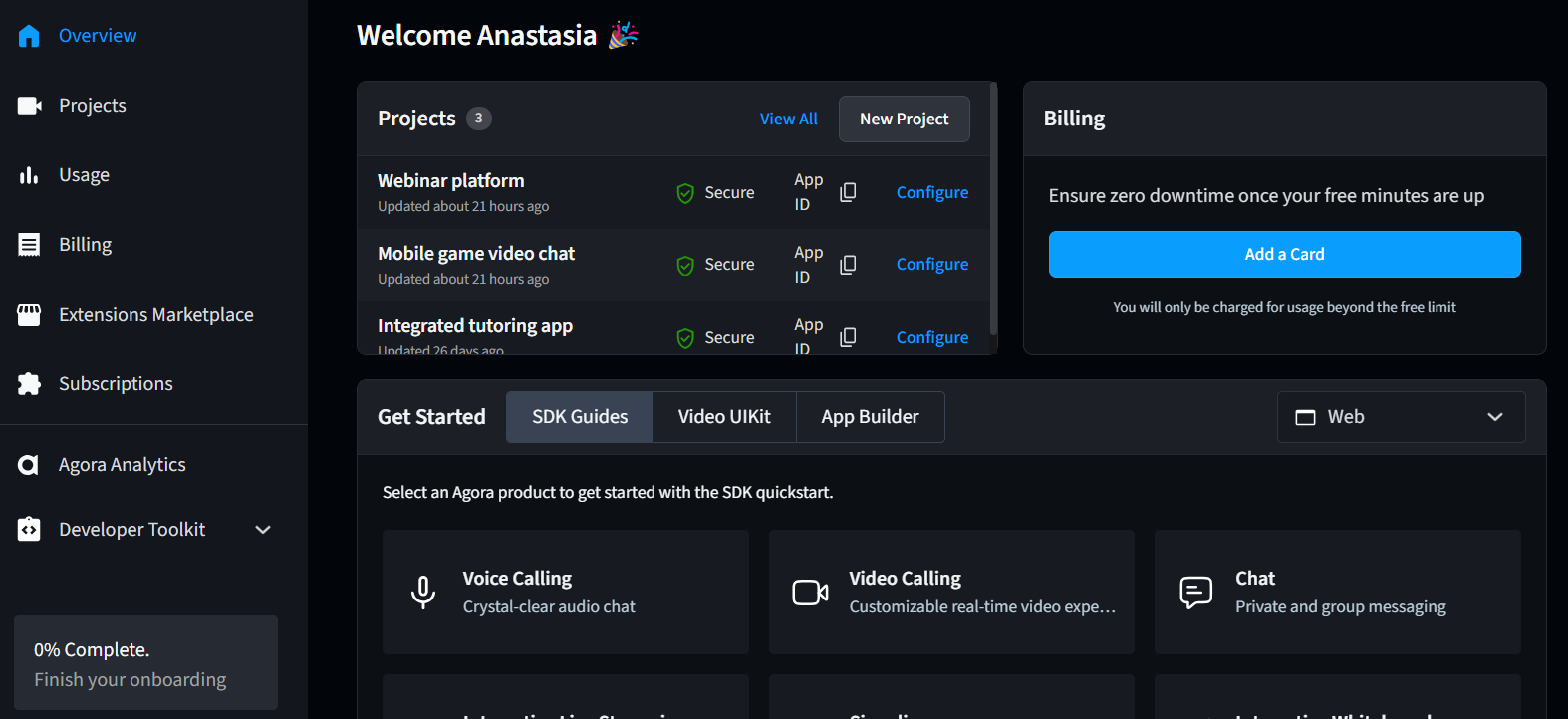 Console dashboard